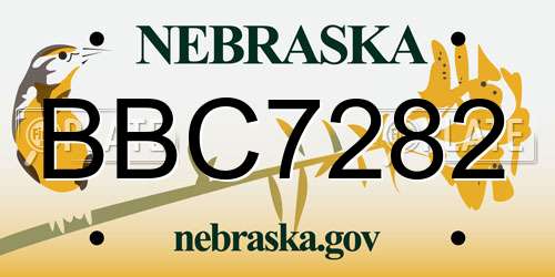 BBC7282 Nebraska License Plate