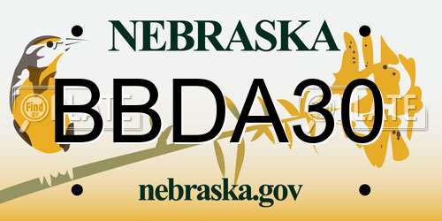 BBDA30 Nebraska License Plate
