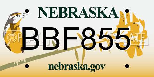 BBF855 Nebraska License Plate