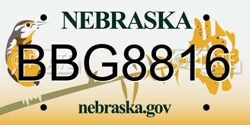 BBG8816 Nebraska License Plate