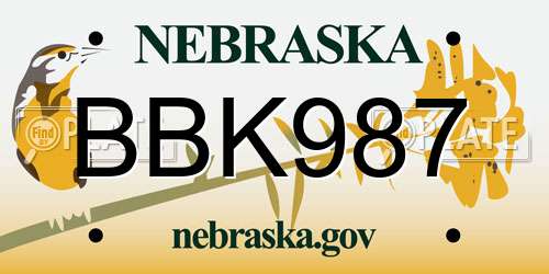 BBK987 Nebraska License Plate