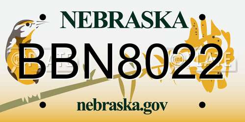 BBN8022 Nebraska License Plate