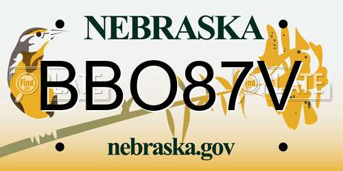 BBO87V Nebraska License Plate