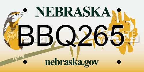 BBQ265 Nebraska License Plate