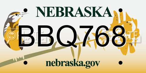 BBQ768 Nebraska License Plate