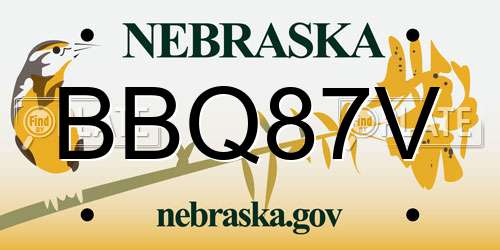 BBQ87V Nebraska License Plate