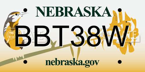 BBT38W Nebraska License Plate