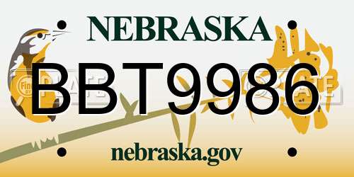 BBT9986 Nebraska License Plate
