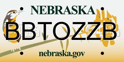 BBTOZZB Nebraska License Plate