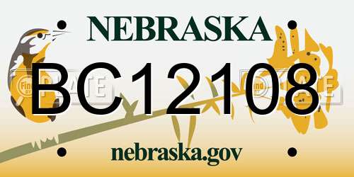 BC12108 Nebraska License Plate