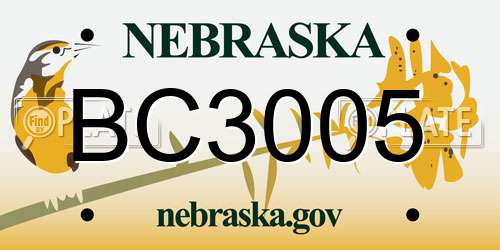 BC3005 Nebraska License Plate