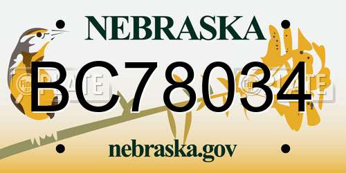 BC78034 Nebraska License Plate