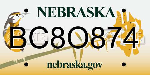 BC8O874 Nebraska License Plate
