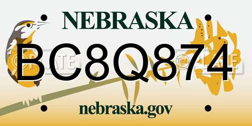 BC8Q874 Nebraska License Plate