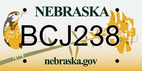 BCJ238 Nebraska License Plate