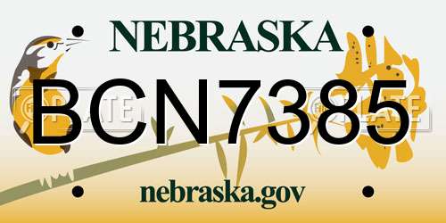 BCN7385 Nebraska License Plate