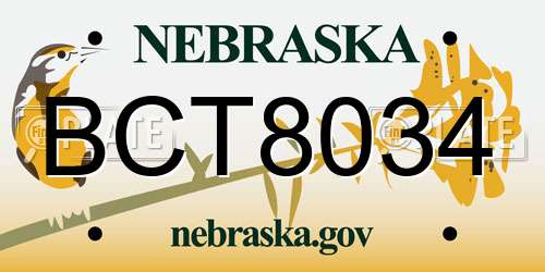 BCT8034 Nebraska License Plate
