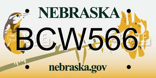 BCW566 Nebraska License Plate