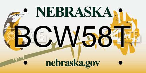 BCW58T Nebraska License Plate
