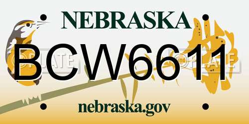 BCW6611 Nebraska License Plate