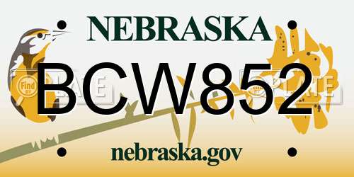 BCW852 Nebraska License Plate
