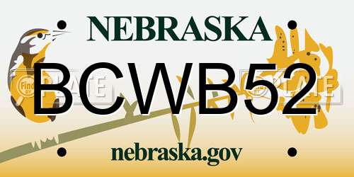BCWB52 Nebraska License Plate
