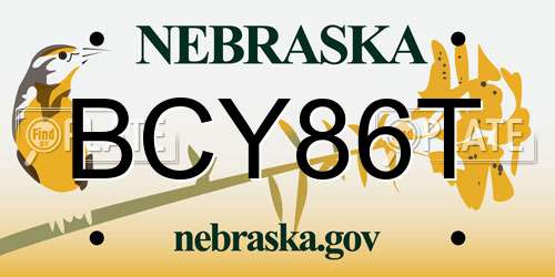 BCY86T Nebraska License Plate