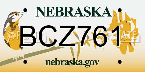 BCZ761 Nebraska License Plate