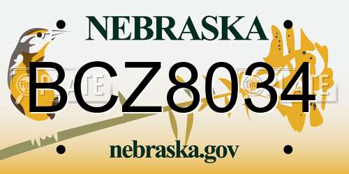 BCZ8034 Nebraska License Plate