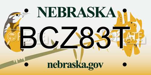 BCZ83T Nebraska License Plate