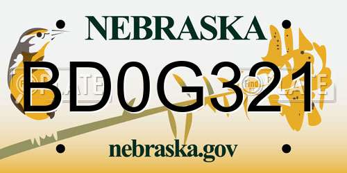 BD0G321 Nebraska License Plate