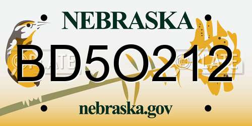 BD5O212 Nebraska License Plate