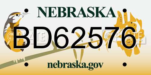 BD62576 Nebraska License Plate