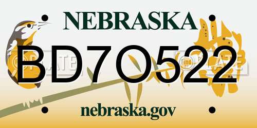 BD7O522 Nebraska License Plate