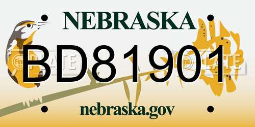BD81901 Nebraska License Plate