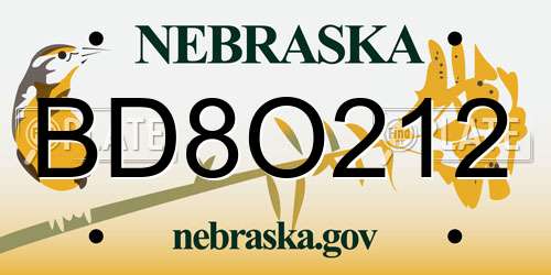 BD8O212 Nebraska License Plate