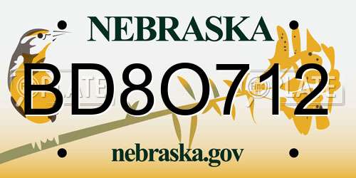 BD8O712 Nebraska License Plate