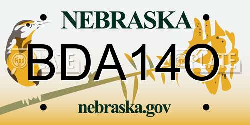 BDA14O Nebraska License Plate