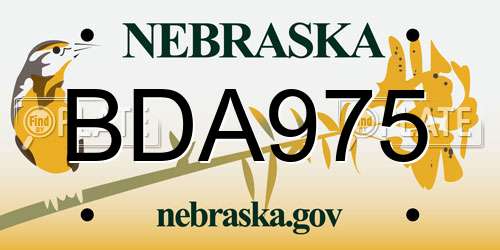 BDA975 Nebraska License Plate