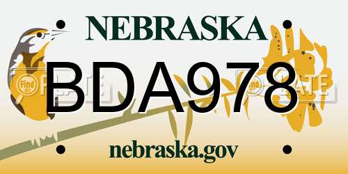 BDA978 Nebraska License Plate