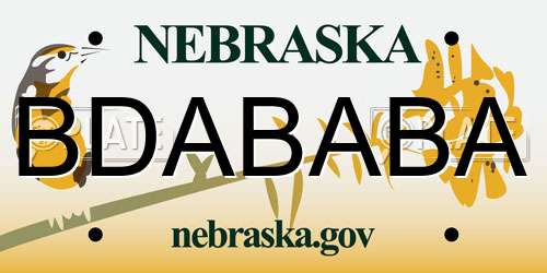 BDABABA Nebraska License Plate