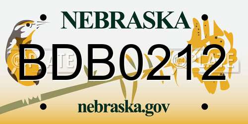 BDB0212 Nebraska License Plate
