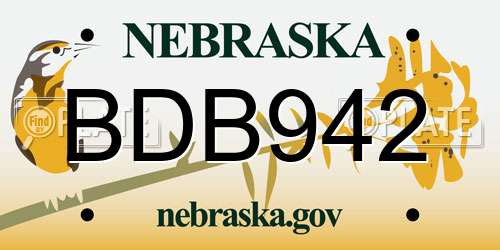 BDB942 Nebraska License Plate