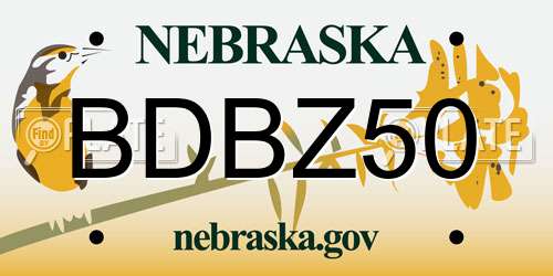 BDBZ50 Nebraska License Plate