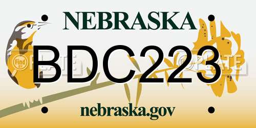 BDC223 Nebraska License Plate
