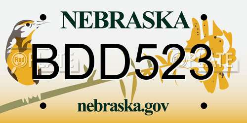 BDD523 Nebraska License Plate