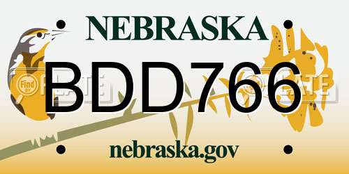 BDD766 Nebraska License Plate