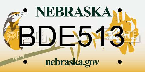 BDE513 Nebraska License Plate