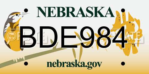 BDE984 Nebraska License Plate