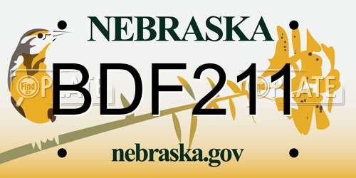 BDF211 Nebraska License Plate